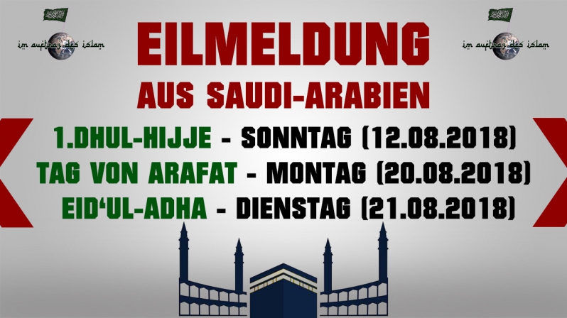 EILMELDUNG: EID`UL ADHA IST AM 21.08.2018